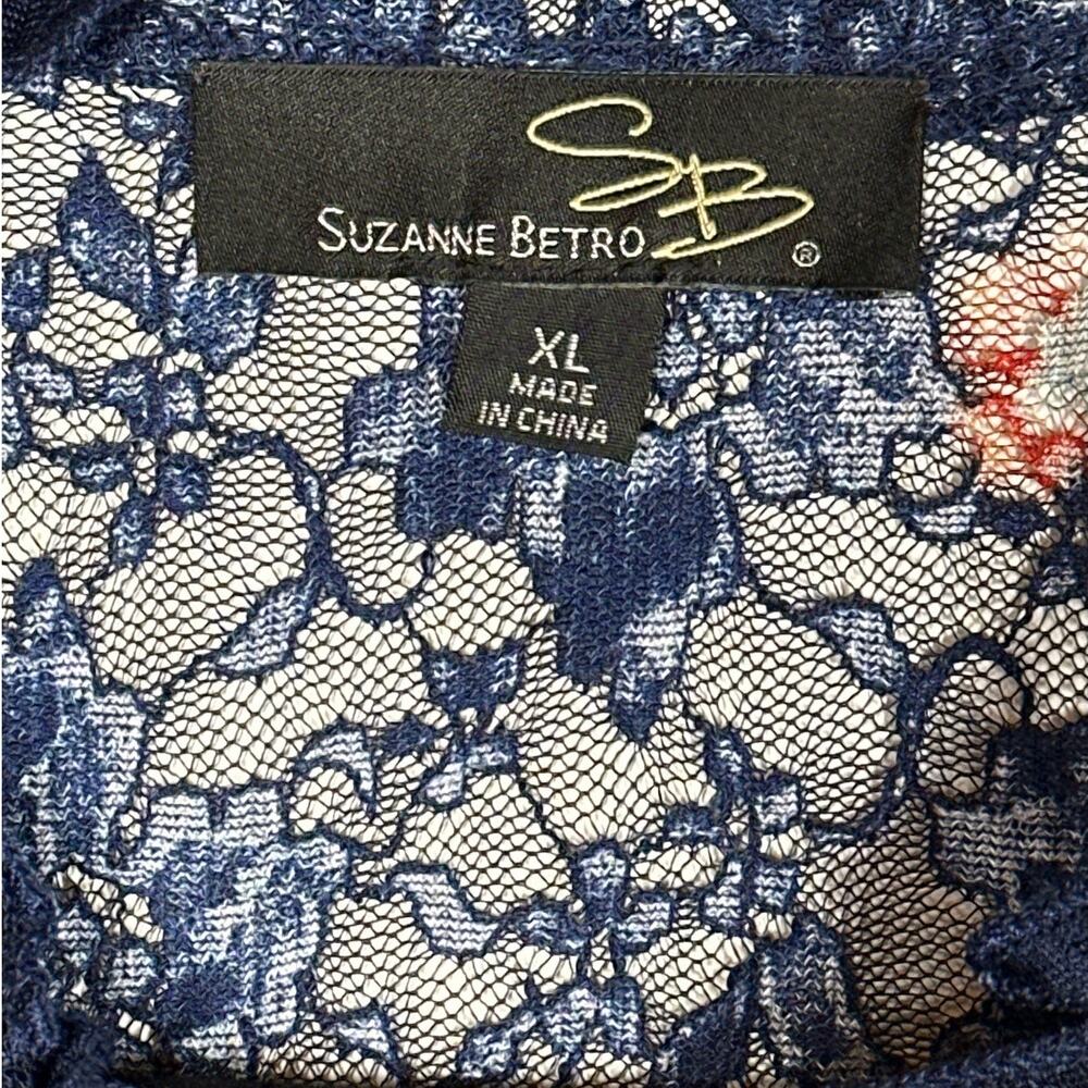 Suzanne Betro Button Up Tunic Top Floral Lace Colorful Blue Bloomcore Tall XL - Picture 3 of 10